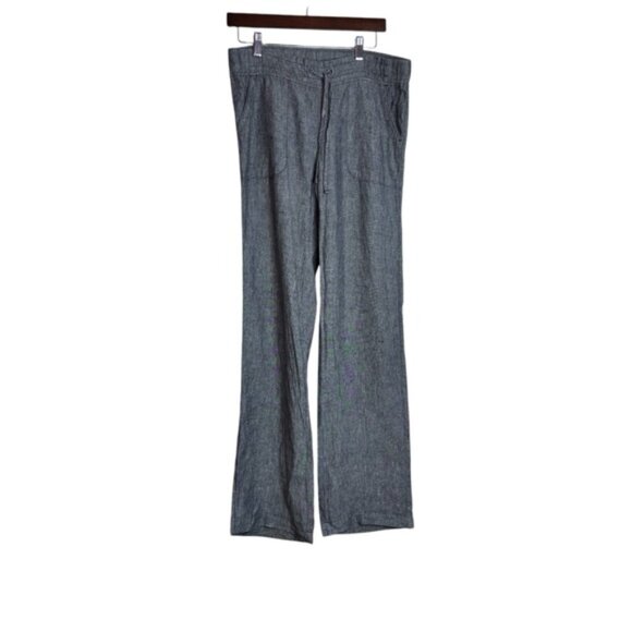 Athleta Women’s 8T Grey Pants Linen Pockets Drawstring Waist Flare Leisure - Picture 1 of 9